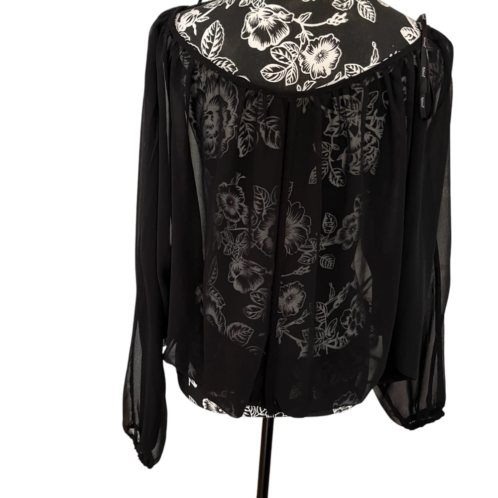 Papaya large Black semi sheer long sleeve top back slit slightly cropped